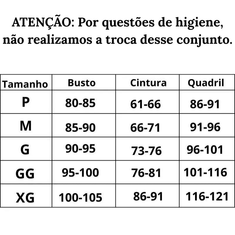 Tabela de medidas do P ao XG Maiô SwimOne