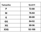 Tabela de Medidas Short Modelador Bumbum Turbinado do P ao XXG