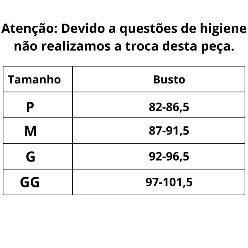 Tabela de Medidas Sutiã Com Bojo Conforto Floral do P ao GG