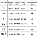 Tabela de Mediddas Body Modelador Tomara Que Caia CurvaSlim 2 em 1 do P ao XXG
