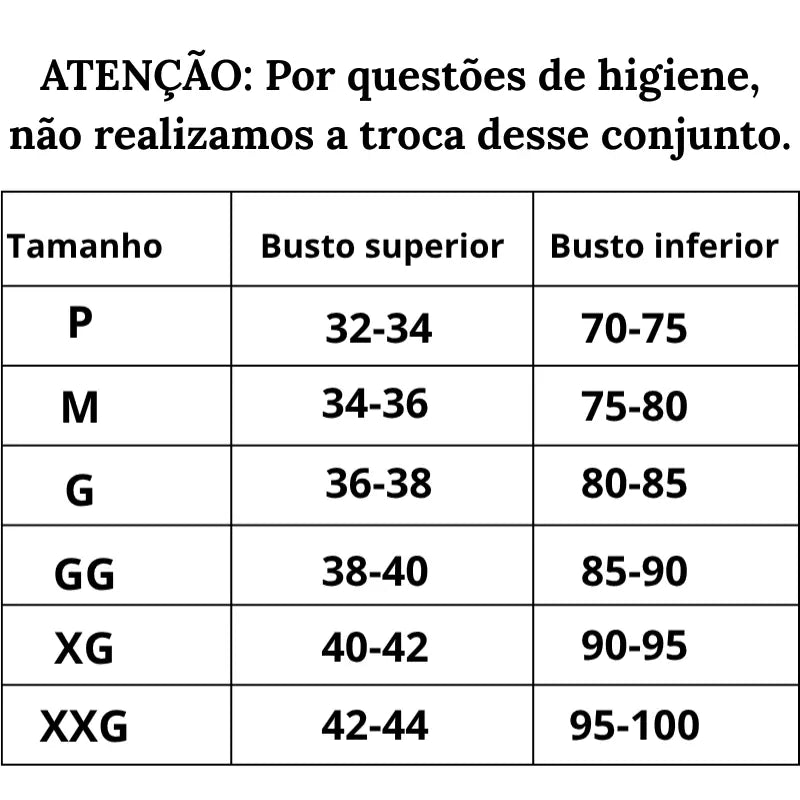 Tabela de Tamanhos Body Modelador Deluxe do P ao XXG