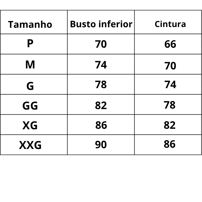 Tabela de Tamanhos Camisola Encanto Floral do P ao XXG