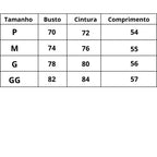 Tabela de Tamanhos Camisola Lace Rendada do P ao GG