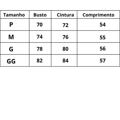 Tabela de Tamanhos Camisola Lace Rendada do P ao GG