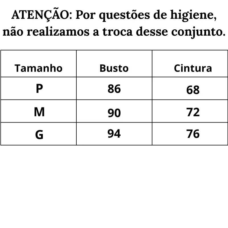 Tabela de medidas Biquíni Black Signature do P ao G