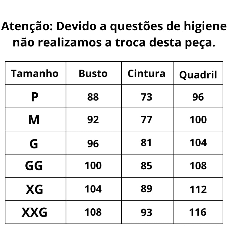 Tabela de medidas Biquíni Cintura Alta Laço Nobre do P ao XXG