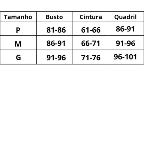 Tabela de medidas Biquíni Luxo Tropical do P ao G