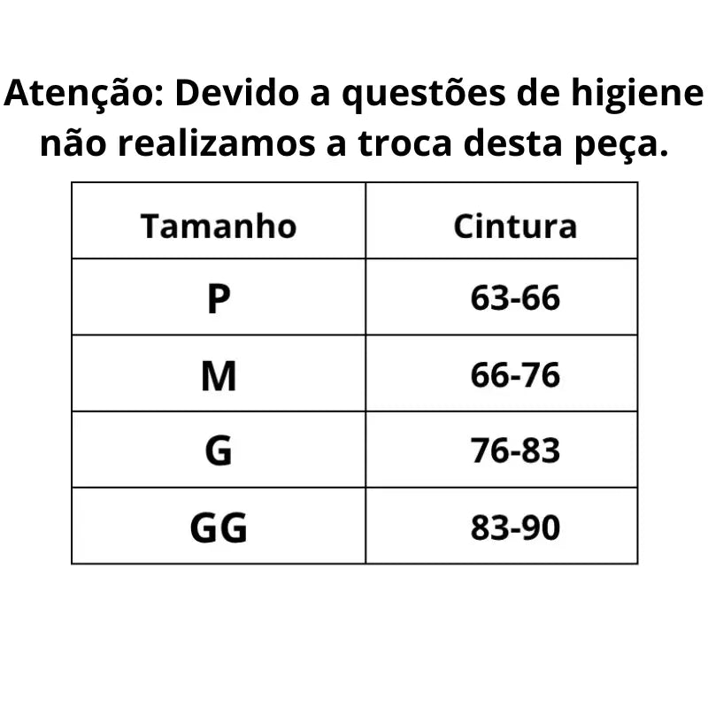 Tabela de medidas Calcinha Modeladora Cintura Alta Elegance do P ao GG