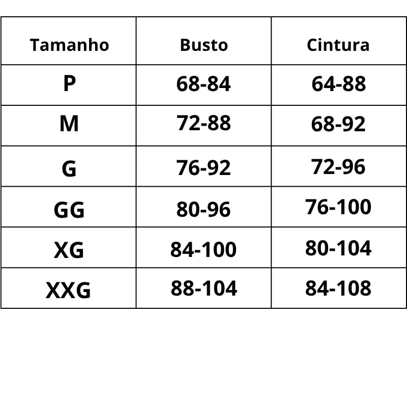 Tabela de medidas Camisola Rendada Desejo do P ao XXG