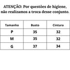 Tabela de medidas Conjunto Rendado Intimidade do P ao G