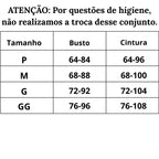 Tabela de medidas Conjunto de Lingerie Amor Próprio do P ao GG