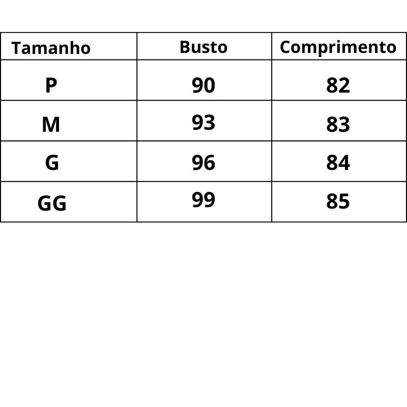 Tabela de medidas Pijama 2 Peças Toque Sedoso do P ao GG