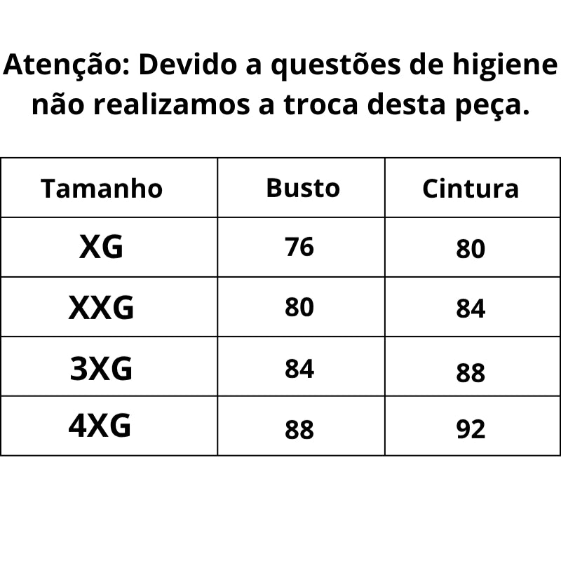 Tabela de medidas Pijama Plus Size Sedução Suprema do XG ao 4XG