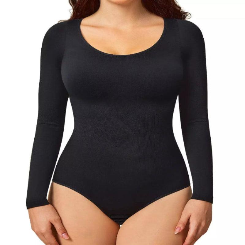 Camiseta feminina manga longa em tecido macio e elástico, corte básico e gola baixa, peça versátil e confortável para o dia a dia
